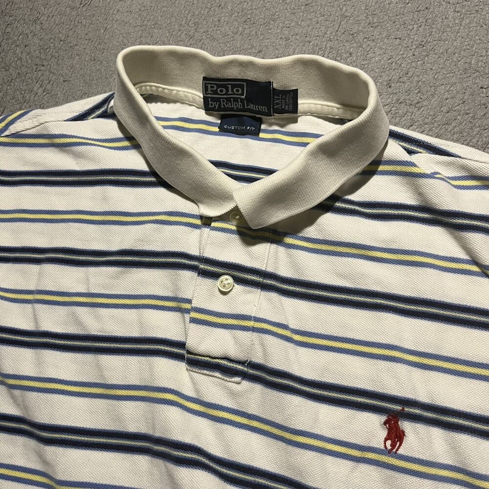 Polo Ralph Lauren Mens XXL White Stripe Polo Shirt Custom Fit Cotton Casual - Picture 7 of 11